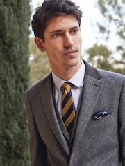Grey Slim Fit Trimmed Donegal Suit: Jacket - Image 1 of 11