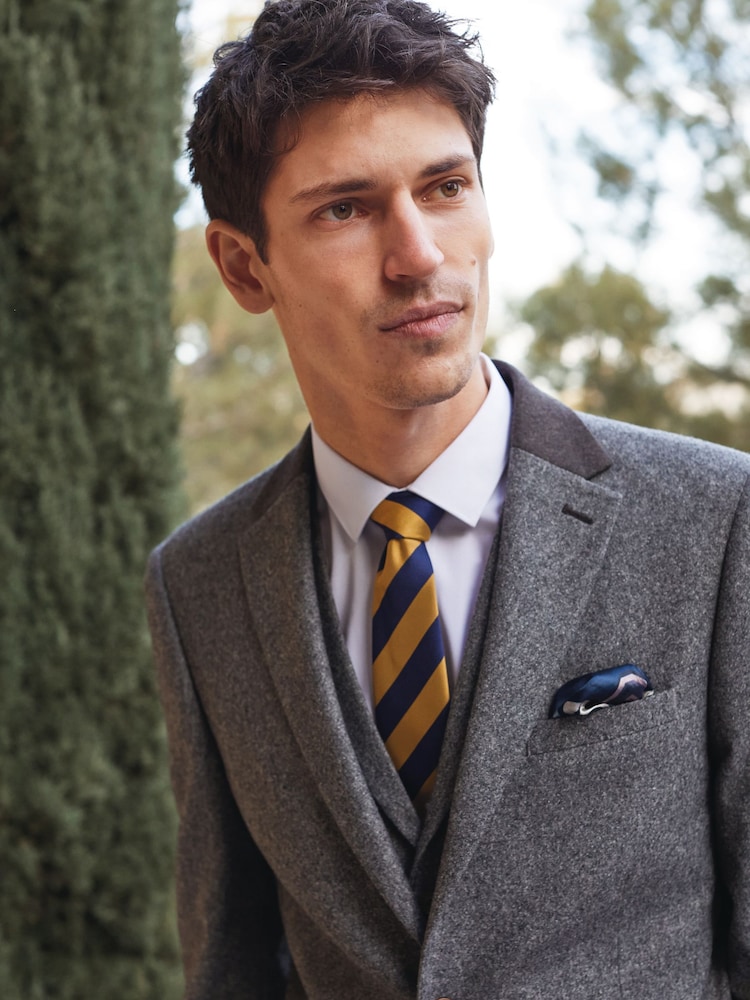 Grey Slim Fit Trimmed Donegal Suit: Jacket - Image 1 of 11