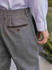 Grey Slim Fit Trimmed Donegal Suit: Trousers - Image 4 of 7