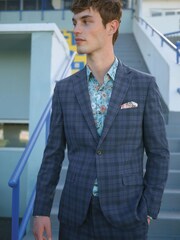 Mid Blue Check Suit: Jacket - Image 1 of 11