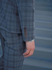 Mid Blue Check Suit: Jacket - Image 5 of 11