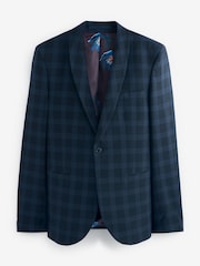 Navy Blue Skinny Fit Motion Flex Check Suit: Jacket - Image 1 of 3