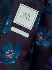 Navy Blue Skinny Fit Motion Flex Check Suit: Jacket - Image 2 of 3