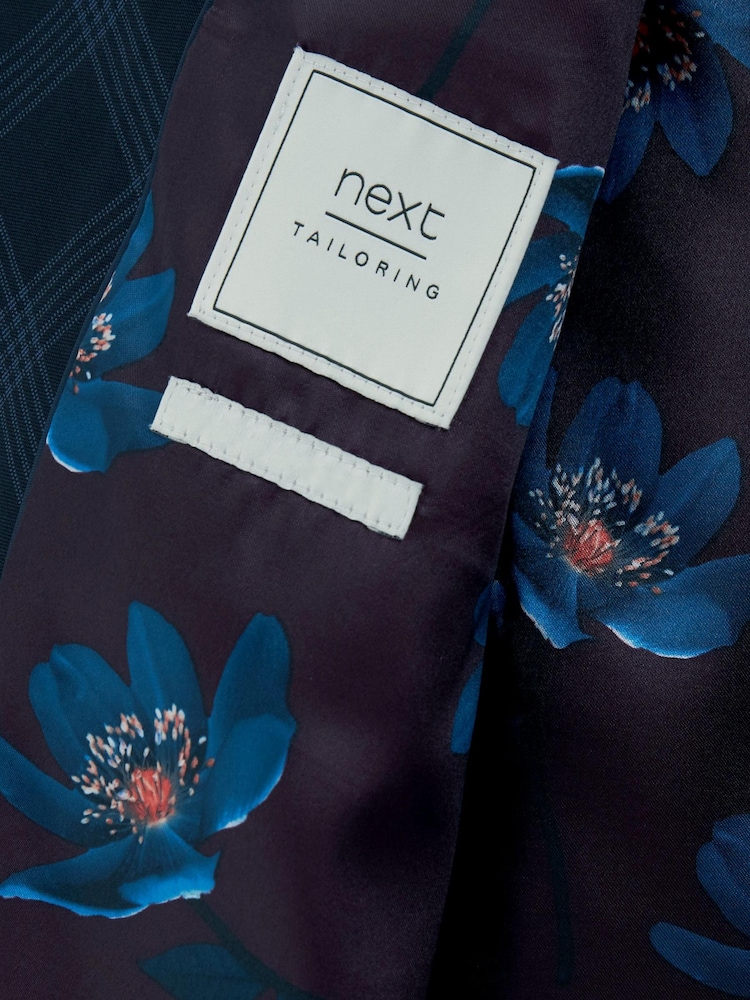 Navy Blue Skinny Fit Motion Flex Check Suit: Jacket - Image 2 of 3