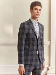 Grey/Red Super Skinny Fit Check Suit: Jacket - Image 1 of 10