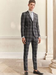 Grey/Red Super Skinny Fit Check Suit: Jacket - Image 2 of 10