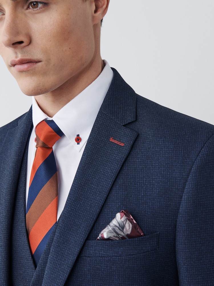 Navy Blue Slim Fit Puppytooth Design Suit Jacket - Image 1 of 11