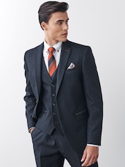 Navy Blue Slim Fit Puppytooth Design Suit Jacket - Image 2 of 11
