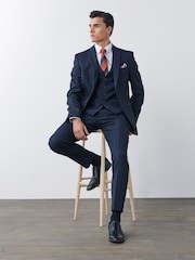 Navy Blue Slim Fit Puppytooth Design Suit Jacket - Image 3 of 11