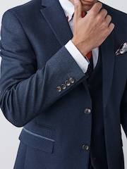 Navy Blue Slim Fit Puppytooth Design Suit Jacket - Image 6 of 11