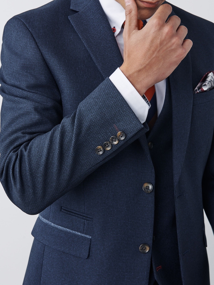 Bleu marine - Coupe ajustée Puppytooth Design Costume Veste - Image 6 of 11