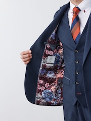 Navy Blue Slim Fit Puppytooth Design Suit Jacket - Image 7 of 11