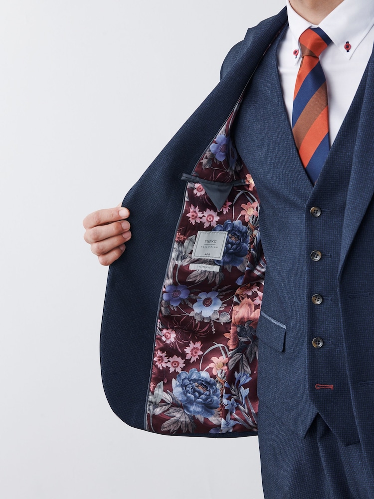 Bleu marine - Coupe ajustée Puppytooth Design Costume Veste - Image 7 of 11