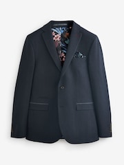 Navy Blue Slim Fit Puppytooth Design Suit Jacket - Image 8 of 11