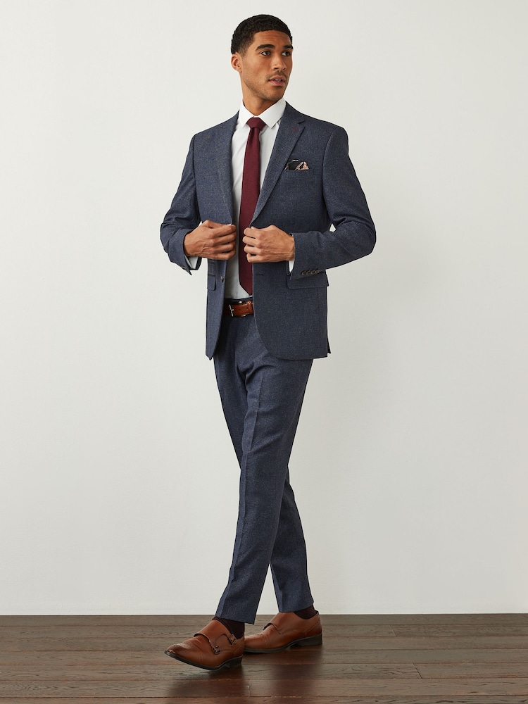 Light Blue Slim Fit Puppytooth Design Suit Jacket - Image 2 of 11