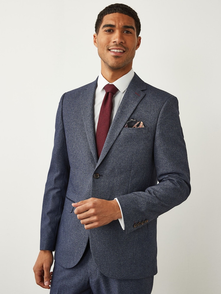 Lichtblauw - Slim Fit Puppytooth Design Suit Jacket - Image 3 of 11