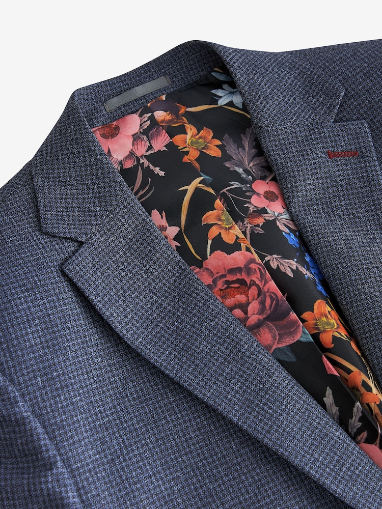 Lichtblauw - Slim Fit Puppytooth Design Suit Jacket - Image 8 of 11