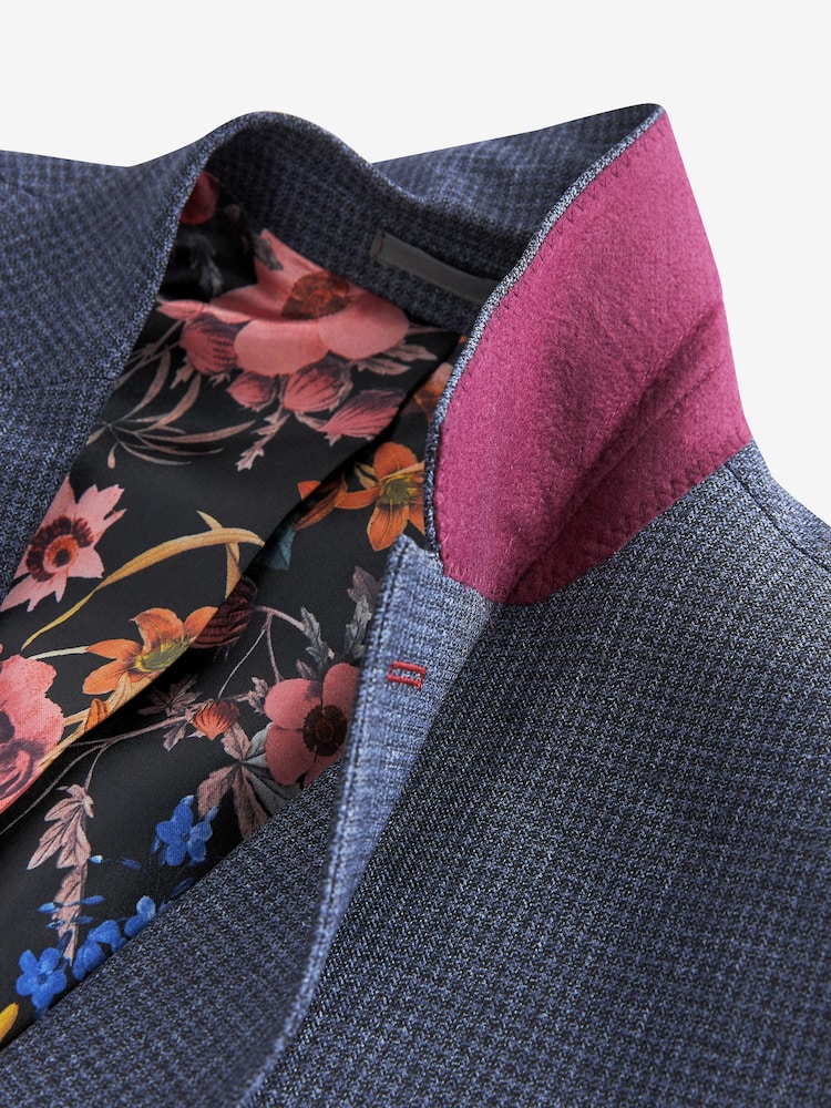 Lichtblauw - Slim Fit Puppytooth Design Suit Jacket - Image 9 of 11