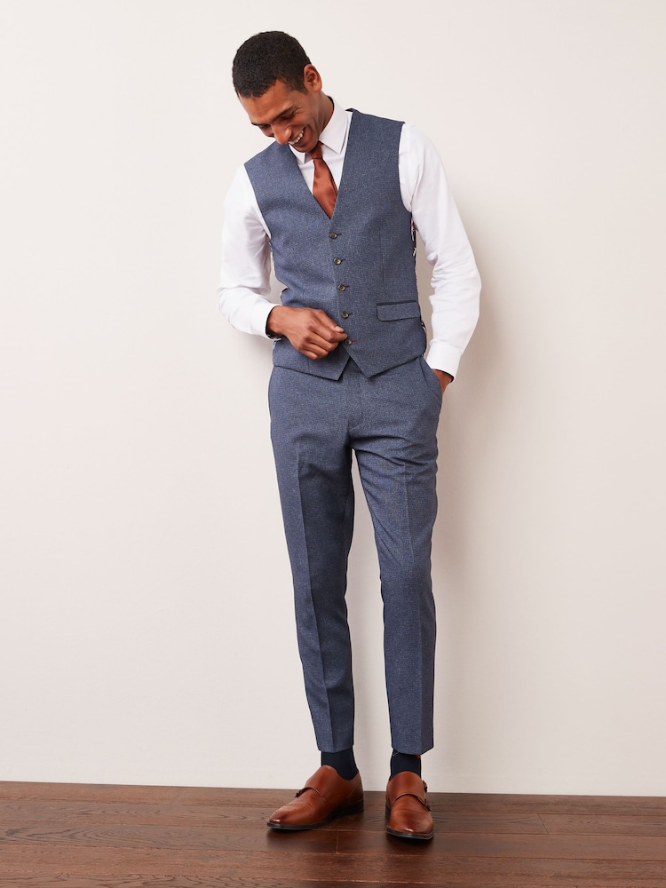 Hellblau - Slim-Fit-Anzughose mit Hahnentrittmuster - Image 2 of 8