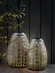 Silver Asmae Solar Outdoor Lanterns Set of 2 - Image 1 of 4