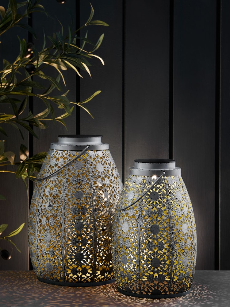 Silver Asmae Solar Outdoor Lanterns Set of 2 - Image 1 of 4