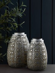Silver Asmae Solar Outdoor Lanterns Set of 2 - Image 2 of 4