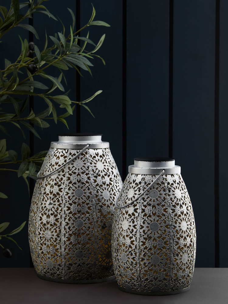 Silver Asmae Solar Outdoor Lanterns Set of 2 - Image 2 of 4