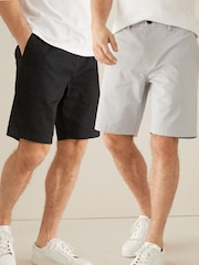 Black/Light Grey Straight Fit Stretch Chinos Shorts 2 Pack - Image 1 of 9