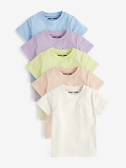 Pastel Multi 100% Cotton Short Sleeve T-Shirts 5 Pack (3mths-7yrs) - Image 1 of 10