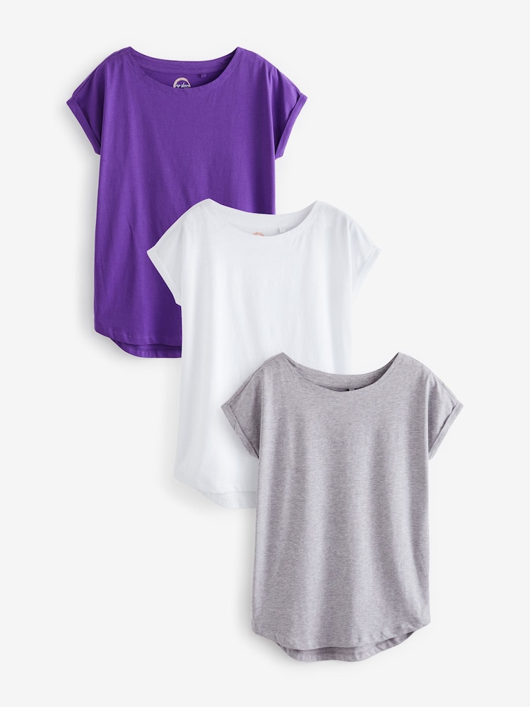 Bela/siva melirana/vijolična - 100% Cotton Cap Sleeve T-Shirts 3 Pack - Slika 1 iz 11 Bela/siva melirana/vijolična - 100% Cotton Cap Sleeve T-Shirts 3 Pack - Slika 1 iz 11