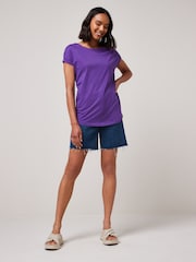 White/Grey Marl/Purple 100% Cotton Cap Sleeve T-Shirts 3 Pack - Image 3 of 11