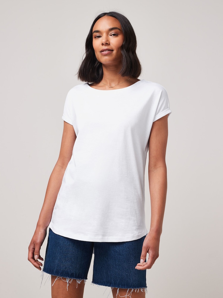 White/Grey Marl/Purple 100% Cotton Cap Sleeve T-Shirts 3 Pack - Image 5 of 11