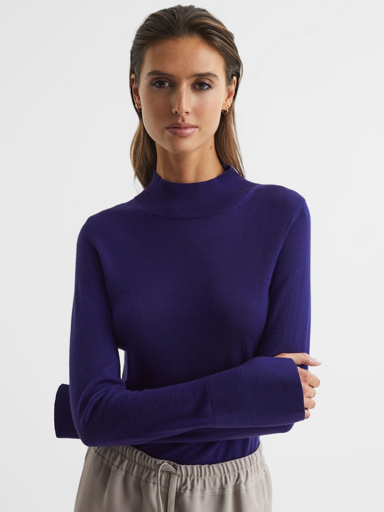 Reiss Purple Sasha Merino Wool Split Sleeve Jumper - Image 1 of 6