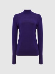 Reiss Purple Sasha Merino Wool Split Sleeve Jumper - Image 2 of 6