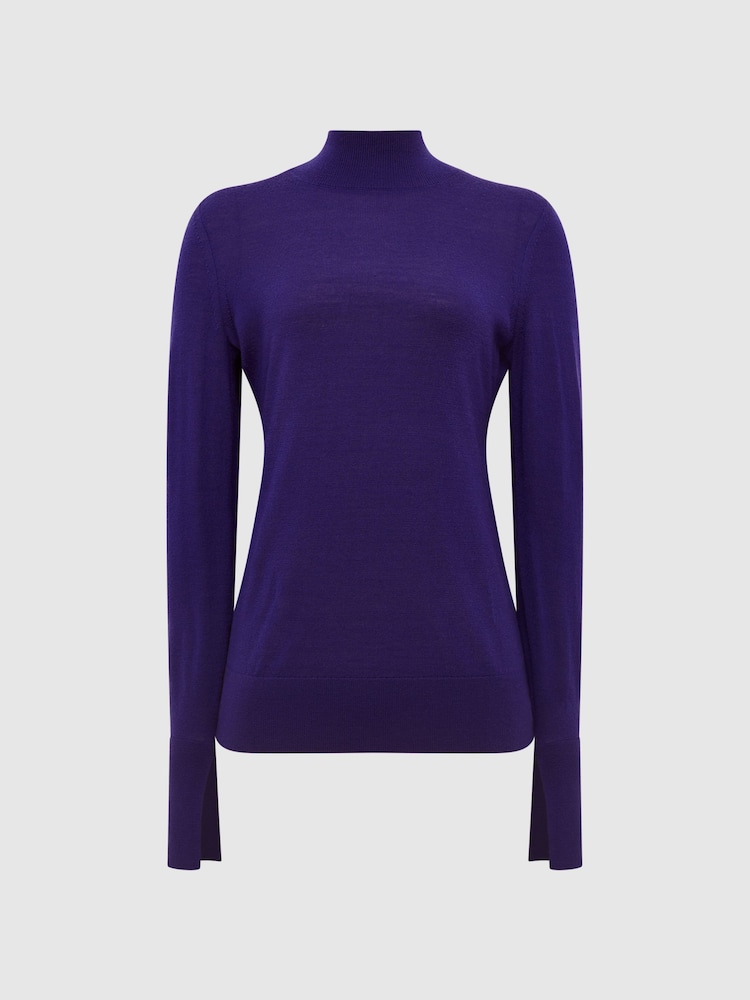 Reiss Purple Sasha Merino Wool Split Sleeve Jumper - Image 2 of 6