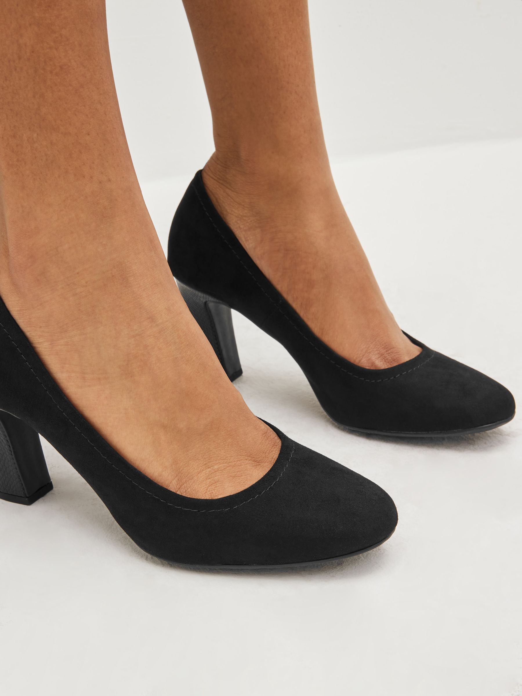Black Standard Wide Fit Forever Comfort Round Toe Block Heel Court Shoes
