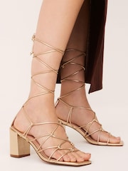 Gold Signature Leather Caged Knot Block Heels - Image 1 of 7