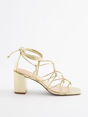 Gold Signature Leather Caged Knot Block Heels - Image 3 of 7