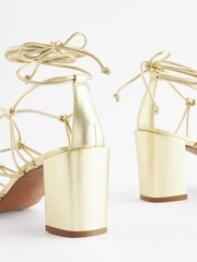 Gold Signature Leather Caged Knot Block Heels - Image 6 of 7