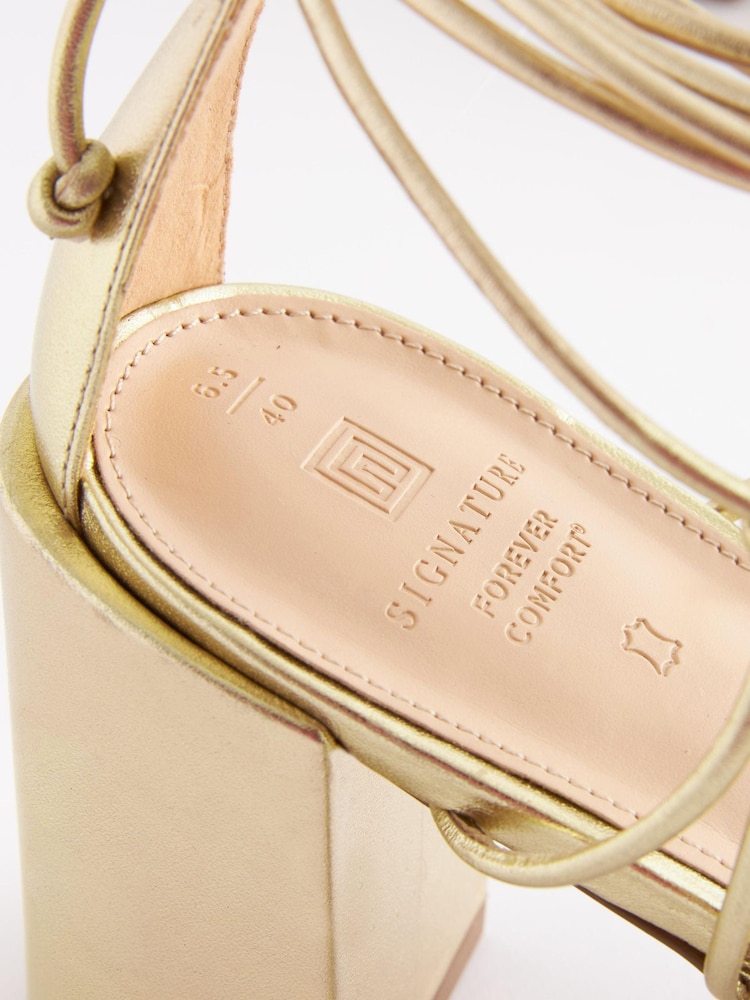 Gold Signature Leather Caged Knot Block Heels - Image 7 of 7