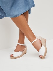 White Scallop Peep Toe Wedges - Image 1 of 8