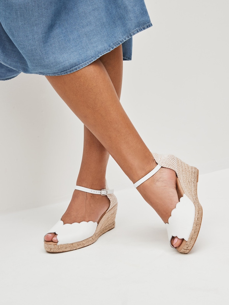 White Scallop Peep Toe Wedges - Image 1 of 8