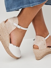White Scallop Peep Toe Wedges - Image 2 of 8