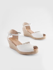 White Scallop Peep Toe Wedges - Image 3 of 8