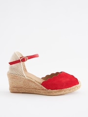 Red Scallop Peep Toe Wedges - Image 3 of 7