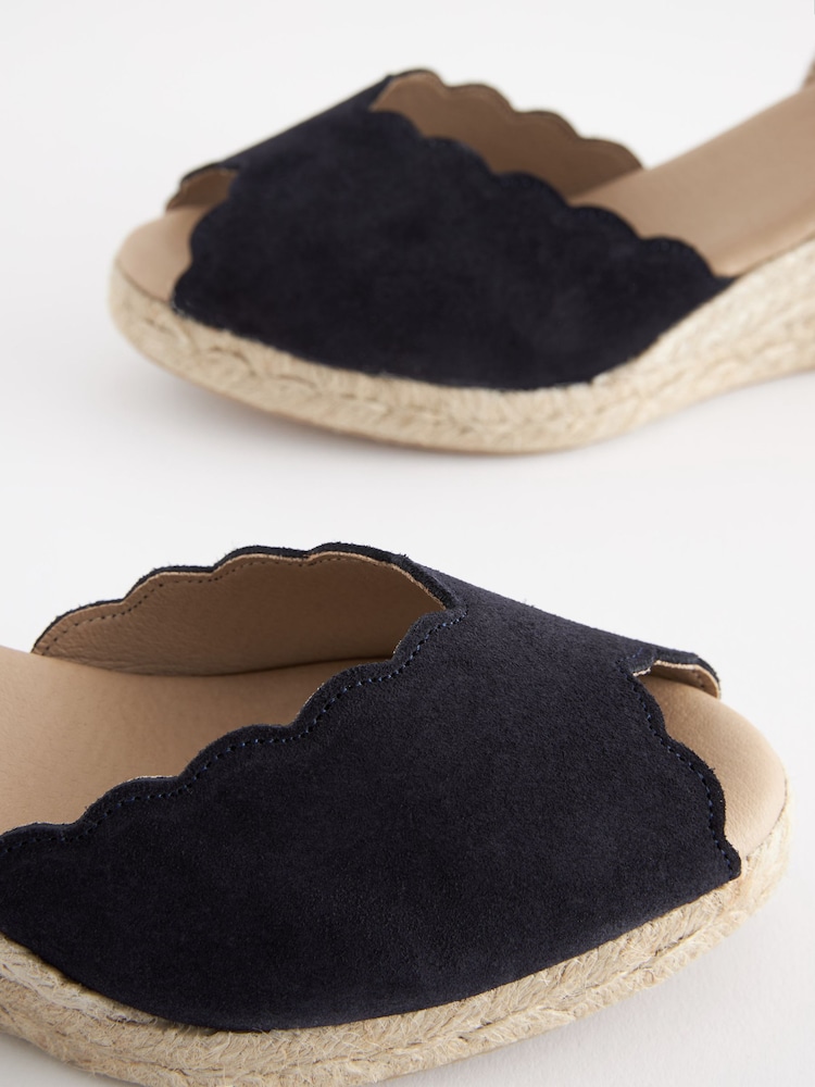 Navy Blue Scallop Peep Toe Wedges - Image 5 of 6