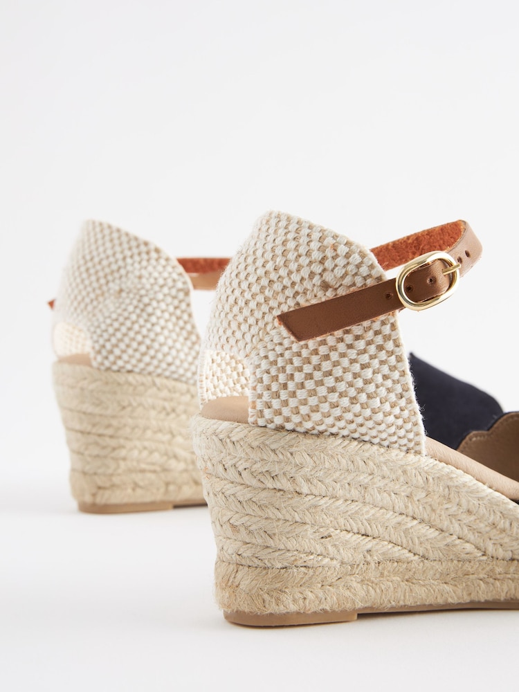 Navy Blue Scallop Peep Toe Wedges - Image 6 of 6