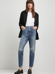 River Island Denim Mom High Waist Ripped Paris Jeans - Image 1 of 4
