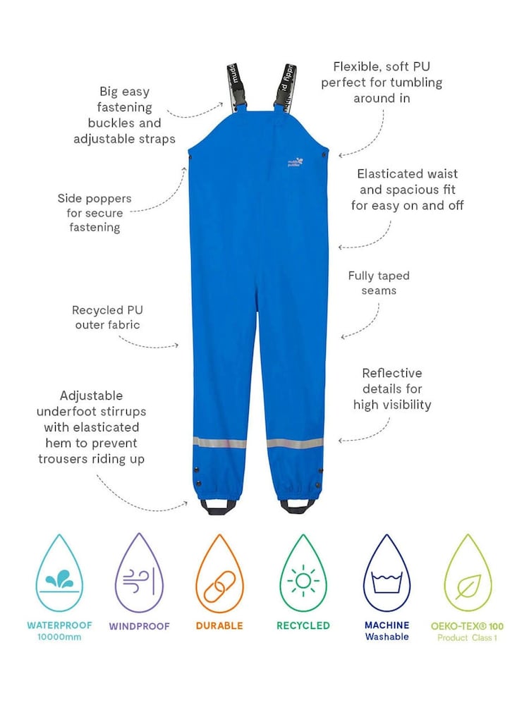 Muddy Puddles Blue Rainy Day Waterproof Dungarees - Image 3 of 3