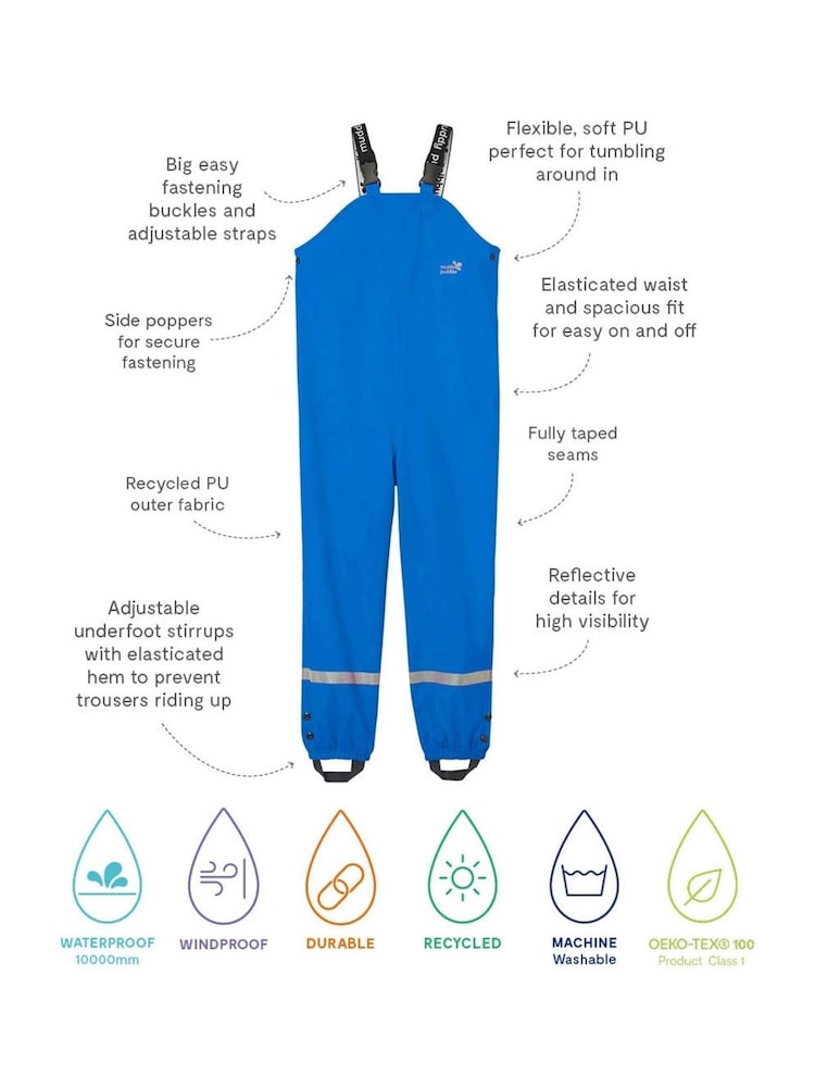 Muddy Puddles Blue Rainy Day Waterproof Dungarees - Image 5 of 5 Muddy Puddles Blue Rainy Day Waterproof Dungarees - Image 5 of 5